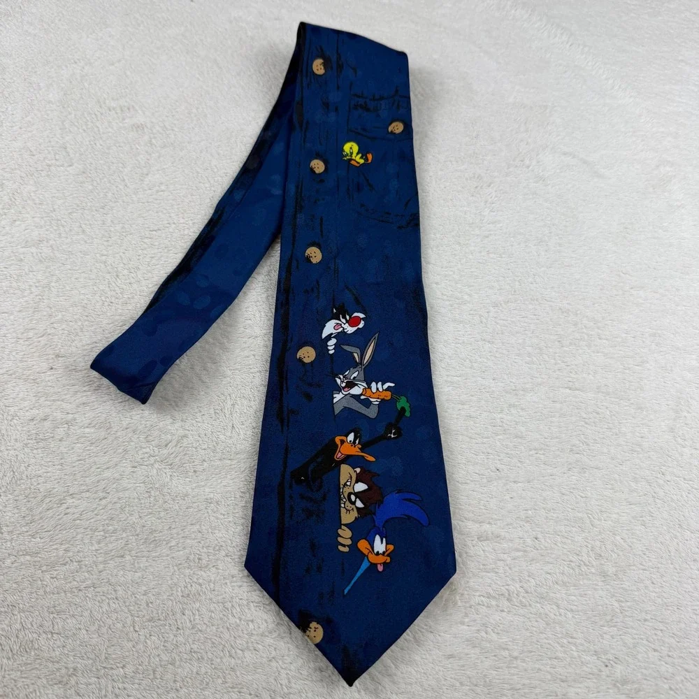 Vintage 1995 Looney Tunes Mania‎ Tie Bugs Bunny Sylvester Daffy Duck Road Runner